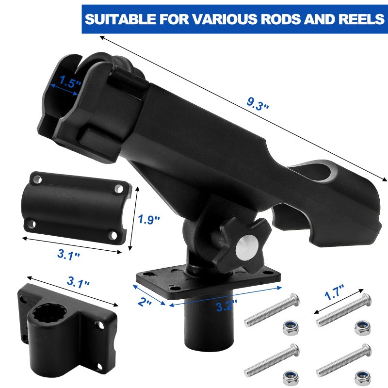 Bekith 2 Pack Fishing Rod Holder with Combo Mount, Adjustable Fishing Boat Rod Holder, Black Finish - Image 2